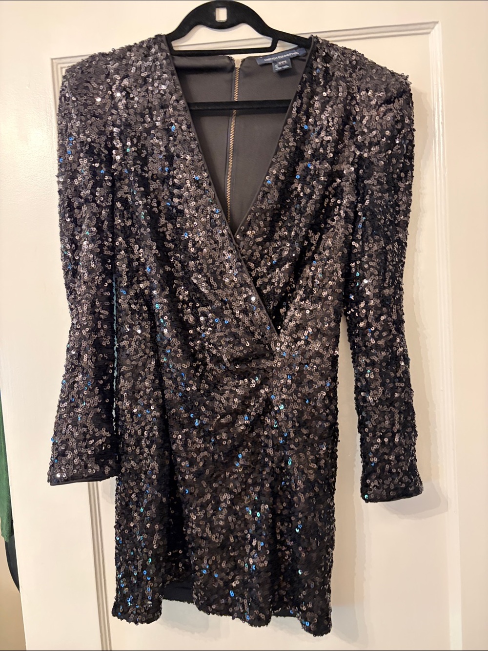 French Connection Black Sequin Wrap Mini Dress